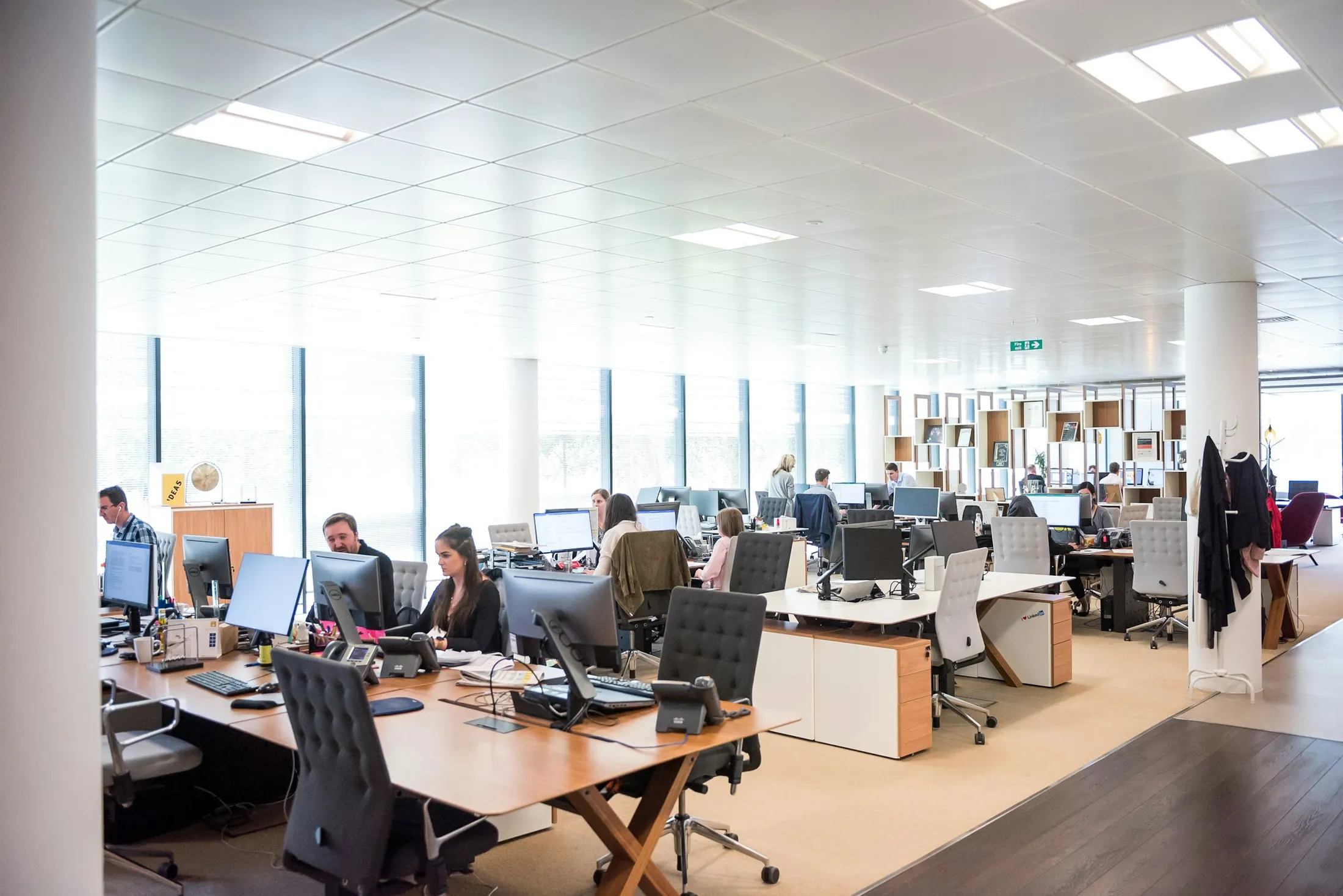 Soft-focus modern commercial workspace background