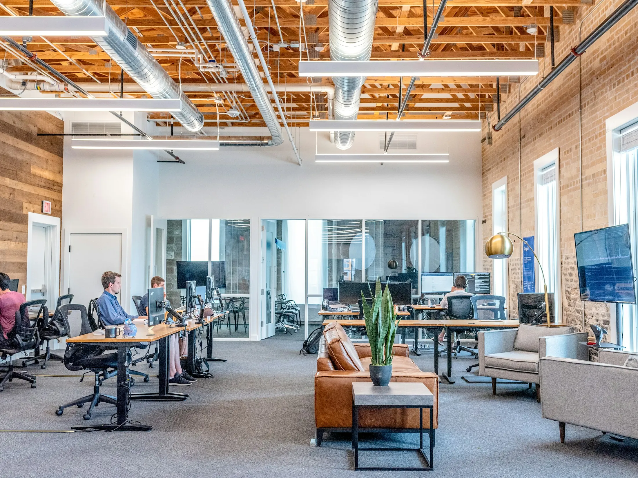 Office desks and workstations in a commercial workspace