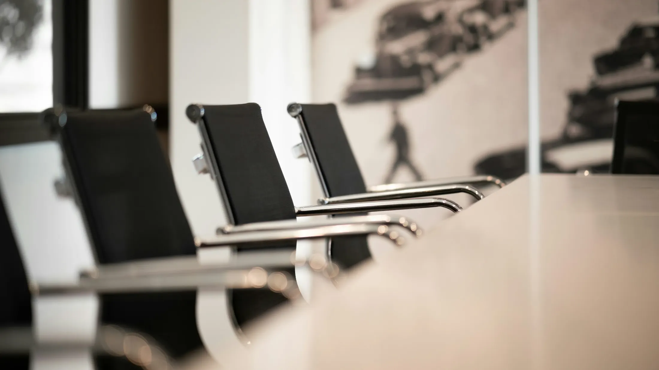 Meeting room table and chairs in a commercial workspace